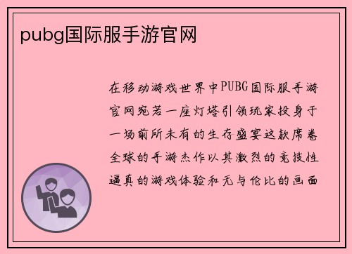 pubg国际服手游官网