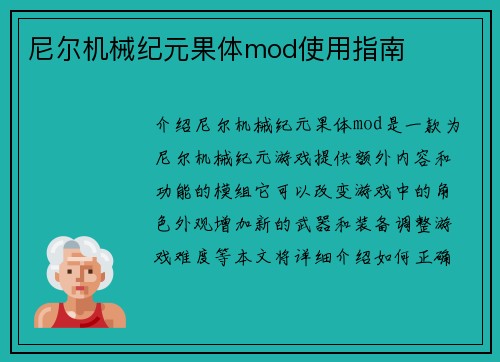 尼尔机械纪元果体mod使用指南